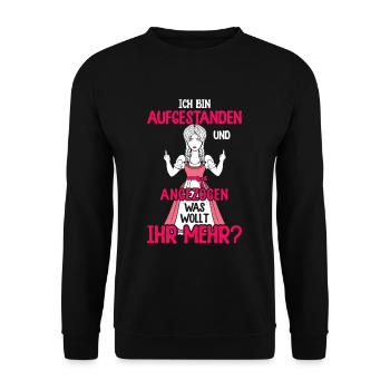 Bin aufgestanden und angezogen was wollt ihr mehr - Unisex Pullover - Schwarz - Vorne - Alina (178cm) & Michal (187cm)