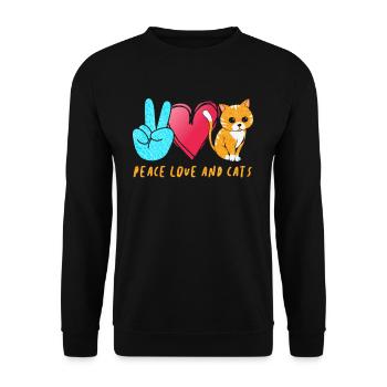 Peace Love Cats Peace Sign - Unisex Pullover - Schwarz - Vorne - Alina (178cm) & Michal (187cm)