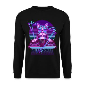 Vaporwave Bulldog DJ Pult French Bulldog - Unisex Sweatshirt - black - Front - Alina (178cm) & Michal (187cm)