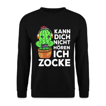 Kann Dich Nicht Hören Ich Zocke Gamer Kaktus - Unisex Pullover - Schwarz - Vorne - Alina (178cm) & Michal (187cm)