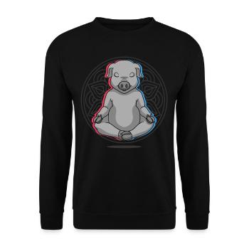 Namaste Pig Mandala Lotus Meditation Pig - Unisex Sweatshirt - black - Front - Alina (178cm) & Michal (187cm)
