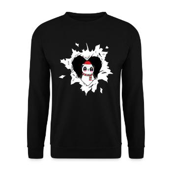Panda with Santa hat looks out of torn - Unisex Sweatshirt - black - Front - Alina (178cm) & Michal (187cm)