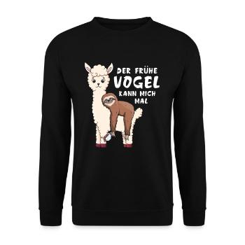 Faultier Der Frühe Vogel kann mich mal - Unisex Pullover - Schwarz - Vorne - Alina (178cm) & Michal (187cm)