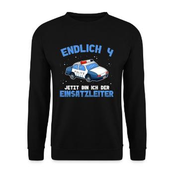 4. Geburtstag Junge Polizei Einsatzleiter - Unisex Pullover - Schwarz - Vorne - Alina (178cm) & Michal (187cm)