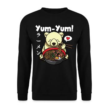 Yum Yum Japan Anime Ramen Nudel Eisbär - Unisex Pullover - Schwarz - Vorne - Alina (178cm) & Michal (187cm)