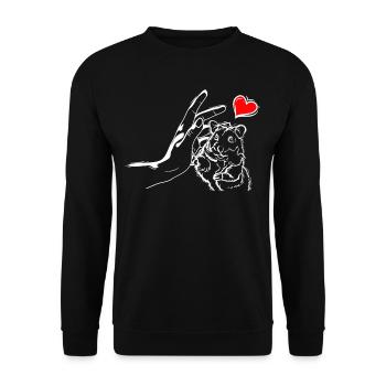 Hamster Herz Händchen Halten mit Hamster - Unisex Pullover - Schwarz - Vorne - Alina (178cm) & Michal (187cm)