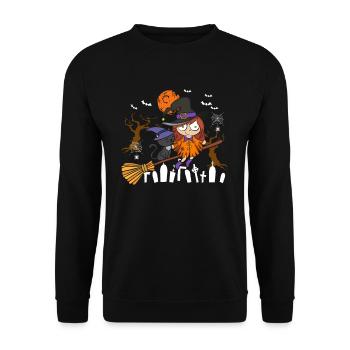Crazy Black Cat Witch - Unisex Sweatshirt - black - Front - Alina (178cm) & Michal (187cm)