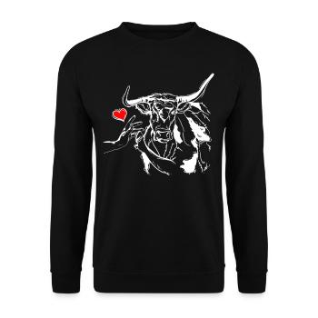 Kuh Herz Händchen Halten mit Kuh - Unisex Pullover - Schwarz - Vorne - Alina (178cm) & Michal (187cm)