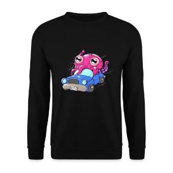 Niedlicher Oktopus Im Auto Lustiger Kraken Kinder - Unisex Pullover - Schwarz - Vorne - Alina (178cm) & Michal (187cm)