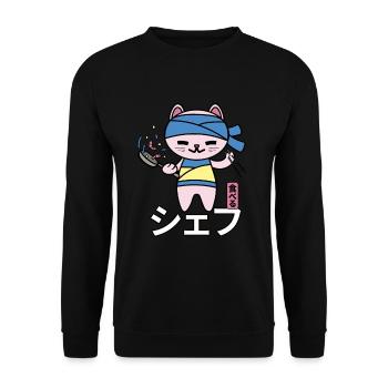 Kawaii Chef Cat Japan - Unisex Sweatshirt - black - Front - Alina (178cm) & Michal (187cm)