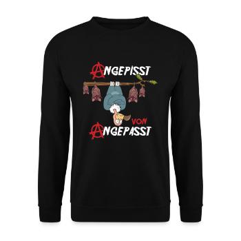 Angepisst von Angepasst Be Different Aasgeier - Unisex Pullover - Schwarz - Vorne - Alina (178cm) & Michal (187cm)