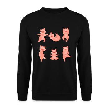 Yoga Schwein Meditation Schweinchen macht Yoga - Unisex Pullover - Schwarz - Vorne - Alina (178cm) & Michal (187cm)