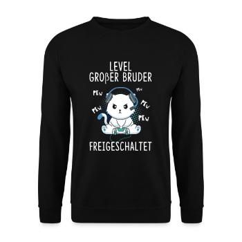 Level Großer Bruder freigeschaltet Gamer Katze - Unisex Pullover - Schwarz - Vorne - Alina (178cm) & Michal (187cm)