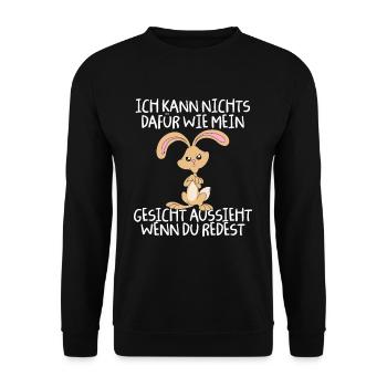 Kann nichts dafür wie mein Gesicht aussieht - Unisex Pullover - Schwarz - Vorne - Alina (178cm) & Michal (187cm)