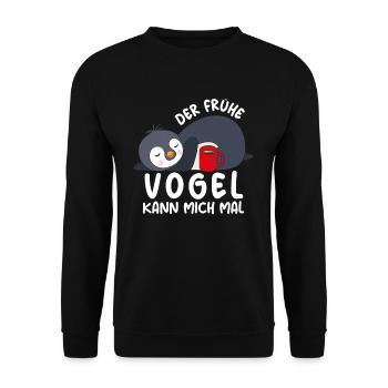 Der Frühe Vogel kann mich mal Pinguin - Unisex Pullover - Schwarz - Vorne - Alina (178cm) & Michal (187cm)