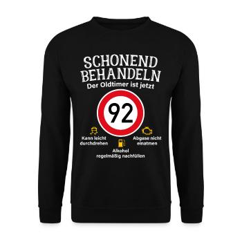 92. Geburtstag Schonend Behandeln Oldtimer Ist 92 - Unisex Pullover - Schwarz - Vorne - Alina (178cm) & Michal (187cm)