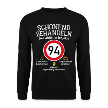 94. Geburtstag Schonend Behandeln Oldtimer Ist 94 - Unisex Pullover - Schwarz - Vorne - Alina (178cm) & Michal (187cm)