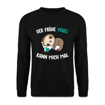 Faultier Der Frühe Vogel kann mich mal - Unisex Pullover - Schwarz - Vorne - Alina (178cm) & Michal (187cm)