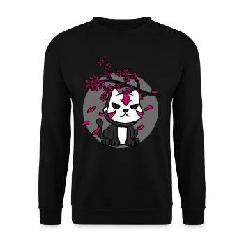 Japanese Oni Mask Cat and Cherry Blossom Anime - Unisex Sweatshirt - black - Front - Alina (178cm) & Michal (187cm)