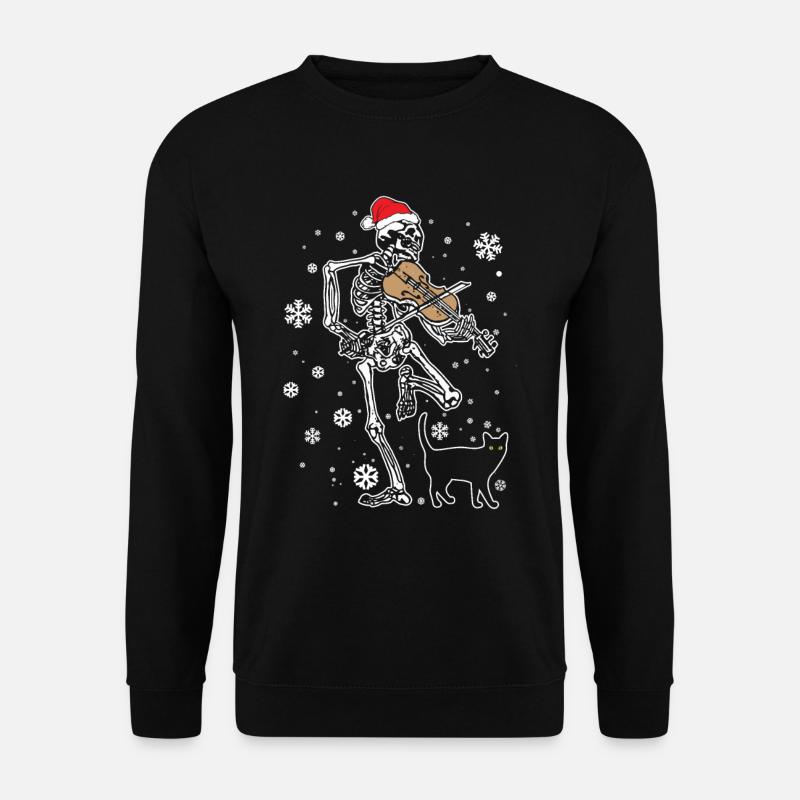 Skeleton Violin Cat Christmas Violinist - Unisex Pullover - Schwarz