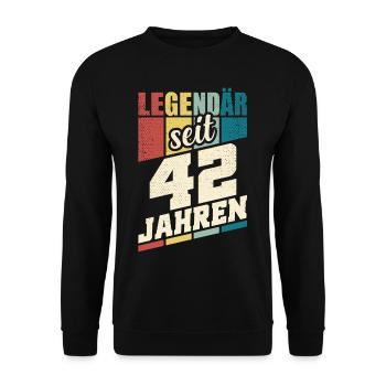42. Geburtstag Legendär Seit 42 Jahren Legende 42 - Unisex Pullover - Schwarz - Vorne - Alina (178cm) & Michal (187cm)
