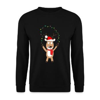 Verrücktes Rentier mit Weihnachtslichter - Unisex Pullover - Schwarz - Vorne - Alina (178cm) & Michal (187cm)