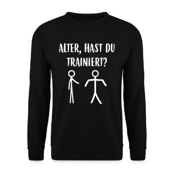 Alter Hast Du Trainiert Bodybuilder Strichmännchen - Unisex Pullover - Schwarz - Vorne - Alina (178cm) & Michal (187cm)