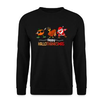 Happy HelloThanksMas Pumpkin Turkey Santa Claus - Unisex Sweatshirt - black - Front - Alina (178cm) & Michal (187cm)
