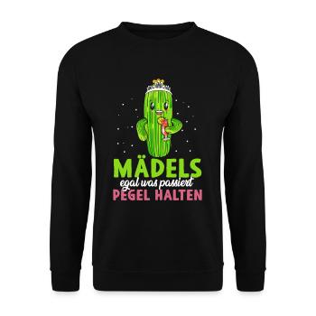 Mädels egal was passiert Pegel Halten - Unisex Pullover - Schwarz - Vorne - Alina (178cm) & Michal (187cm)