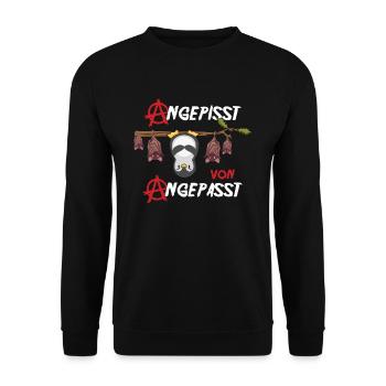 Angepisst von Angepasst Be Different Pinguin - Unisex Pullover - Schwarz - Vorne - Alina (178cm) & Michal (187cm)
