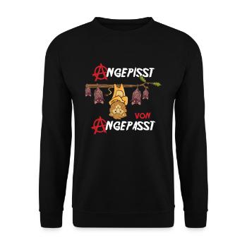 Angepisst von Angepasst Be Different Löwe Anarchie - Unisex Pullover - Schwarz - Vorne - Alina (178cm) & Michal (187cm)