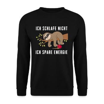 Ich Schlafe Nicht Ich Spare Energie Faultier - Unisex Pullover - Schwarz - Vorne - Alina (178cm) & Michal (187cm)