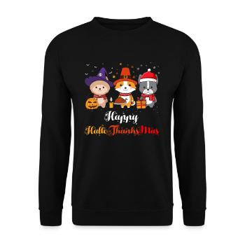 Happy HalloThanksMas - Unisex Pullover - Schwarz - Vorne - Alina (178cm) & Michal (187cm)