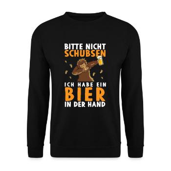 Bitte Nicht Schubsen Ich Habe Bier In Der Hand - Unisex Pullover - Schwarz - Vorne - Alina (178cm) & Michal (187cm)