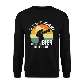 Bitte Nicht Schubsen Ich Habe Bier In Der Hand - Unisex Pullover - Schwarz - Vorne - Alina (178cm) & Michal (187cm)