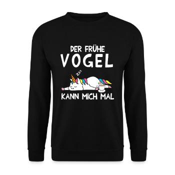 Der Frühe Vogel kann mich mal Einhorn Kaffee - Unisex Pullover - Schwarz - Vorne - Alina (178cm) & Michal (187cm)