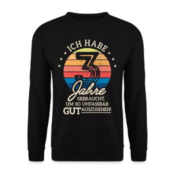 3. Geburtstag Geschenk Habe 3 Jahre Gebraucht - Unisex Pullover - Schwarz - Vorne - Alina (178cm) & Michal (187cm)