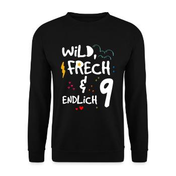 Wild Frech & endlich 9 Kindergeburtstag - Unisex Pullover - Schwarz - Vorne - Alina (178cm) & Michal (187cm)