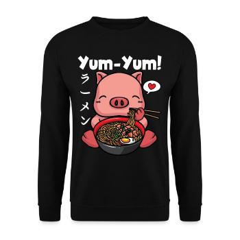 Yum Yum Japan Anime Ramen Nudel Schwein - Unisex Pullover - Schwarz - Vorne - Alina (178cm) & Michal (187cm)