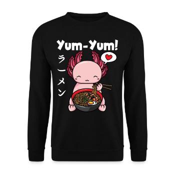 Anime Axolotl Ramen Nudeln Manga Kawaii - Unisex Pullover - Schwarz - Vorne - Alina (178cm) & Michal (187cm)