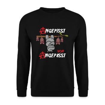 Angepisst von Angepasst Be Different Nilpferd - Unisex Pullover - Schwarz - Vorne - Alina (178cm) & Michal (187cm)