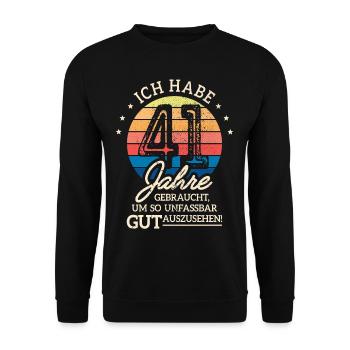 41. Geburtstag Geschenk Habe 41 Jahre Gebraucht - Unisex Pullover - Schwarz - Vorne - Alina (178cm) & Michal (187cm)