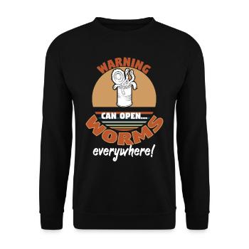 Warning Can Open Worms Everywhere - Unisex Pullover - Schwarz - Vorne - Alina (178cm) & Michal (187cm)
