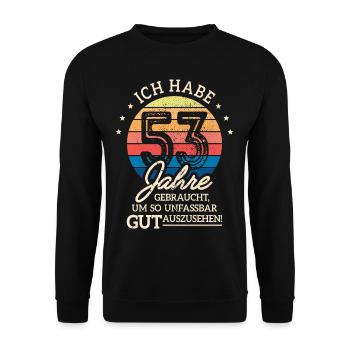 53. Geburtstag Geschenk Habe 53 Jahre Gebraucht - Unisex Pullover - Schwarz - Vorne - Alina (178cm) & Michal (187cm)
