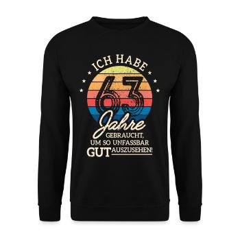 63. Geburtstag Geschenk Habe 63 Jahre Gebraucht - Unisex Pullover - Schwarz - Vorne - Alina (178cm) & Michal (187cm)