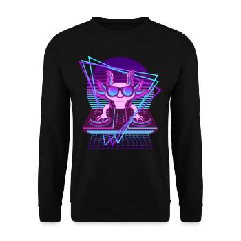 Cool Vaporwave Axolotl DJ Pult Axolotl - Unisex Pullover - Schwarz - Vorne - Alina (178cm) & Michal (187cm)