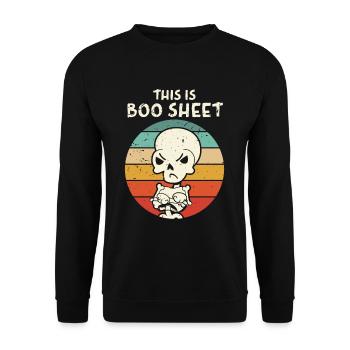 This Is Boo Sheet Skelett Halloween Kostüm - Unisex Pullover - Schwarz - Vorne - Alina (178cm) & Michal (187cm)