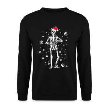 Saxophon Skelett mit Weihnachtsmütze Saxophonist - Unisex Pullover - Schwarz - Vorne - Alina (178cm) & Michal (187cm)