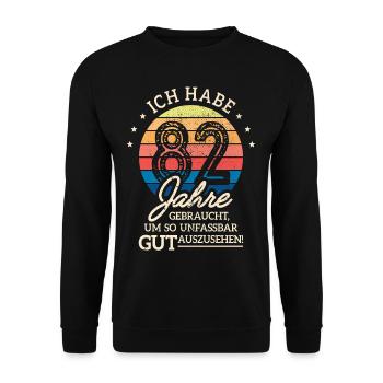 82. Geburtstag Geschenk Habe 82 Jahre Gebraucht - Unisex Pullover - Schwarz - Vorne - Alina (178cm) & Michal (187cm)