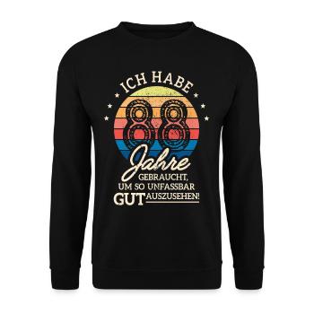 88. Geburtstag Geschenk Habe 88 Jahre Gebraucht - Unisex Pullover - Schwarz - Vorne - Alina (178cm) & Michal (187cm)
